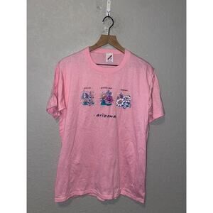 Vintage Arizona Flower Shirt Yucca Prickly Pear Saguaro Cactus AZ Tee Pink 90s L